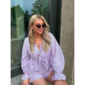 Tankaneo Y2K Tie Front 2 Piece Lounge Set for Women