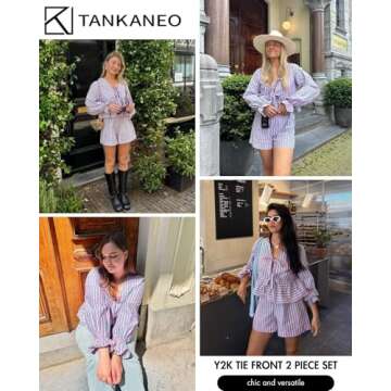 Tankaneo Y2K Tie Front 2 Piece Lounge Set for Women