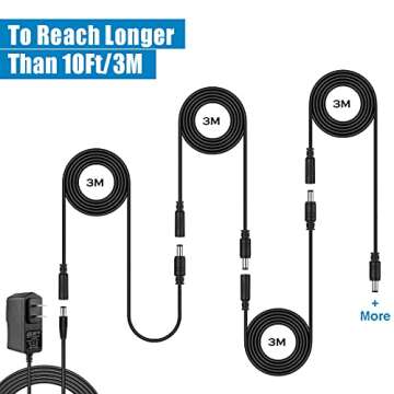 2-Pack 10ft DC Extension Cord 5.5mm x 2.1mm, Universal DC 12V Power Extension Cable for Security Camera, LED Strip, CCTV IP Surveillance, 5V 9V 24V 12 Volt Male to Female Plug Supply Adapter