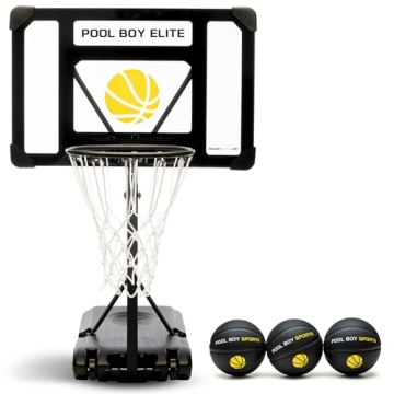 POOL BOY SPORTS - Pool Basketball Hoop - Set Includes 3X Composite Leather Basketballs, Air Pump, & ...