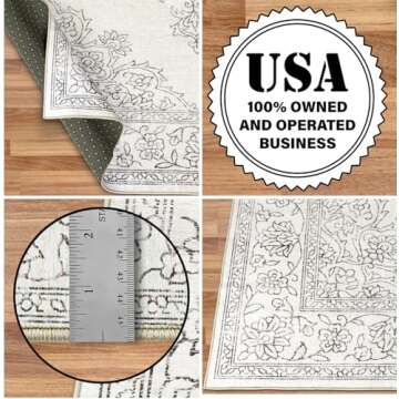 ReaLife Machine Washable Area Rug Runner - Living Room Bedroom Bathroom Kitchen Entryway Office - Padded Low Pile Stain Resistant Premium - Boho Farmhouse Vintage - Paige - Ivory 2'6" x 8'