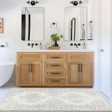 ReaLife Machine Washable Area Rug Runner - Living Room Bedroom Bathroom Kitchen Entryway Office - Padded Low Pile Stain Resistant Premium - Boho Farmhouse Vintage - Paige - Ivory 2'6" x 8'