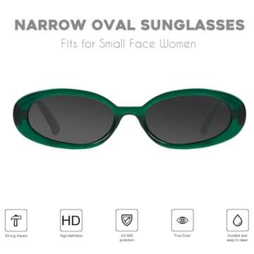 mosanana Retro Oval Sunglasses for Women 90s Small Trendy Fashion Vintage Narrow Tiny Cute Skinny Su...