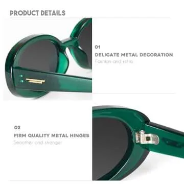 mosanana Retro Oval Sunglasses for Women 90s Small Trendy Fashion Vintage Narrow Tiny Cute Skinny Sun Glasses for Small Face Green MS52360