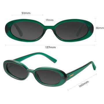 mosanana Retro Oval Sunglasses for Women 90s Small Trendy Fashion Vintage Narrow Tiny Cute Skinny Sun Glasses for Small Face Green MS52360