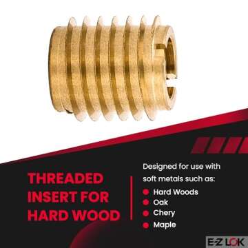 E-Z LOK 400-4 Threaded Insert, Brass, Knife Thread, 1/4"-20 Internal Threads, 0.500" Length (Pack of...