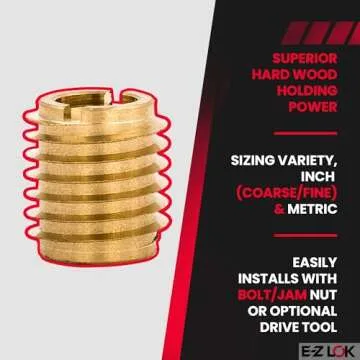 E-Z LOK 400-4 Threaded Insert, Brass, Knife Thread, 1/4"-20 Internal Threads, 0.500" Length (Pack of 25)