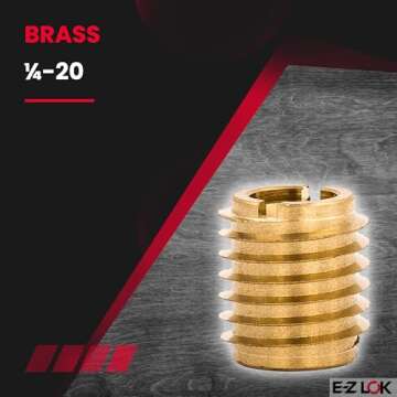 E-Z LOK 400-4 Threaded Insert, Brass, Knife Thread, 1/4"-20 Internal Threads, 0.500" Length (Pack of 25)