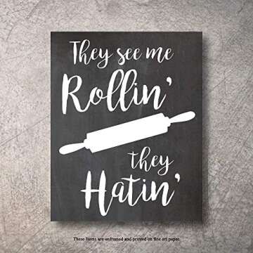 Home Decor Funny Gift 6 Kitchen Wall Art Prints Kitchenware with Sayings Unframed Farmhouse Home Office organization Signs Bar Accessories Decorations sets white house Deco Kitchen Decor (5"x7")