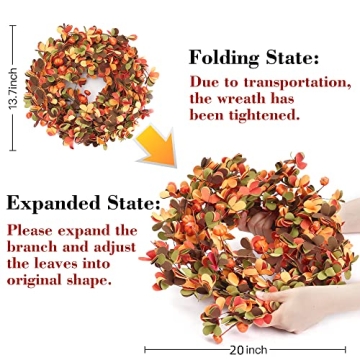 Sggvecsy 20'' Fall Wreath for Autumn Decor and Gifts