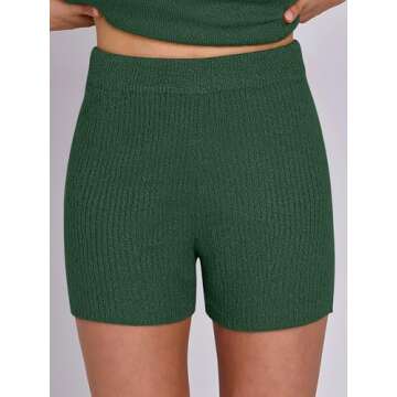 ANRABESS Women Summer 2 Piece Outfits Sleeveless Knit Sweater Top & Shorts Soft Lounge Sets Travel Beach 2025 Spring Clothes Forest Large