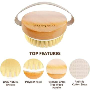 Metene 2 Pack Dry Body Brushes, Exfoliating Body Scrubbers, Natural Bristles for Dry Skin, Improve C...