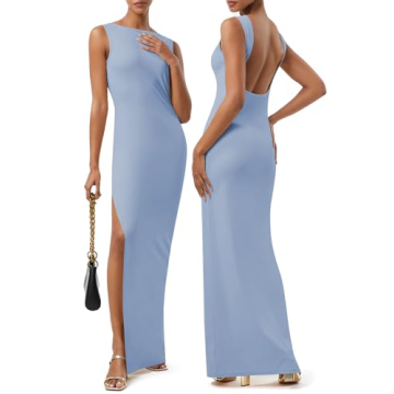 Casly Lamiit Women Bodycon Sexy Long Dress Low Back Tight Maxi Dress Trendy Wide Shoulder Straps Cut...