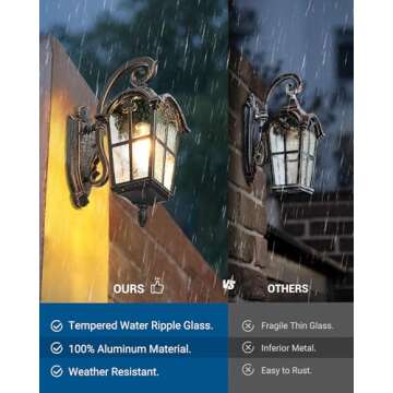 DEWENWILS Outdoor Wall Light Fixtures Wall Mount, Black Roman 17.7" H Exterior Wall Lantern, Anti-Ru...