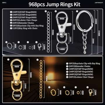 LEOBRO Jump Rings, 968pcs Jewelry Making Supplies, Jump Rings for Jewelry Making, Gold Silver Jump R...