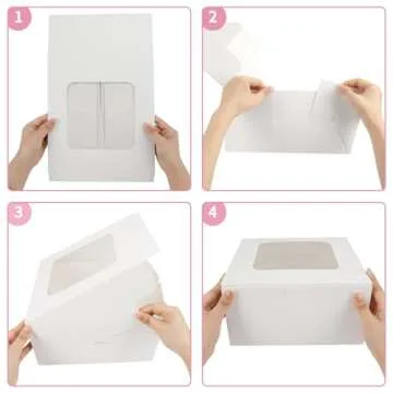 Moretoes 24pcs Cake Boxes, 10x10x5 Inches White Square Bakery Boxes with Window Cajas Pasteles for Cake, Valentine's Day, Pastries, Chocolates, Cookies, Pie, Birthday Party, Wedding, Easter