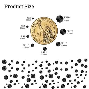 2500Pcs Rhinestones for Nail Art, Charms for Nails, Set of 8 Sizes (ss4-ss30) 3D Nail Charms, with Picking Pen & Tweezer, Nail Charms for Nail Art 3D Design Christmas Gifts (Black)