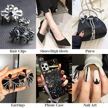 2500Pcs Rhinestones for Nail Art, Charms for Nails, Set of 8 Sizes (ss4-ss30) 3D Nail Charms, with Picking Pen & Tweezer, Nail Charms for Nail Art 3D Design Christmas Gifts (Black)