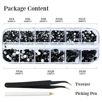 2500 Black Rhinestones Set for Nail Art & DIY Crafts