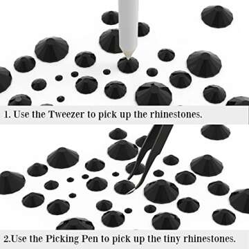 2500Pcs Rhinestones for Nail Art, Charms for Nails, Set of 8 Sizes (ss4-ss30) 3D Nail Charms, with Picking Pen & Tweezer, Nail Charms for Nail Art 3D Design Christmas Gifts (Black)