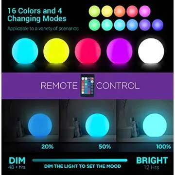 LOFTEK 12-inch LED Dimmable Light Ball: Waterproof Floating Pool Lights with Remote, 16 Colors Spher...