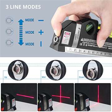 Laser Level line tool, Qooltek Multipurpose Cross Line Laser Adjusted Standard and Metric Rulers for hanging picture with Metal Tripod Stand and Rechargeable Battery(Black)