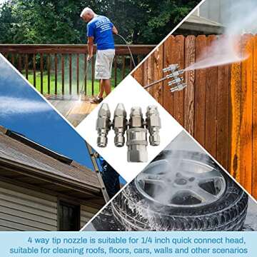 4 GPM Pressure Washer Nozzle,Jrod Tip Water Cleaning Soft Wash Nozzle kits,4 Way J Rod Washing Tip Holder,1/4" Quick Connect 0° 25° 40°