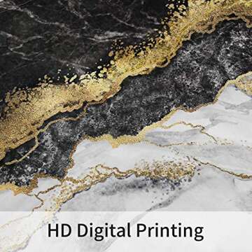 MitoVilla 4 Pcs Black Marble Shower Curtain Sets with Rugs, Black Grey Gold Modern Bathroom Accessor...