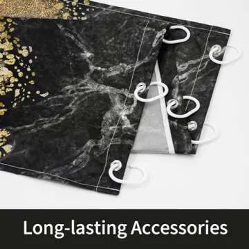 MitoVilla 4 Pcs Black Marble Shower Curtain Sets with Rugs, Black Grey Gold Modern Bathroom Accessories Decor with Bath Mats, Gray