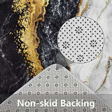 MitoVilla 4 Pcs Black Marble Shower Curtain Sets with Rugs, Black Grey Gold Modern Bathroom Accessories Decor with Bath Mats, Gray