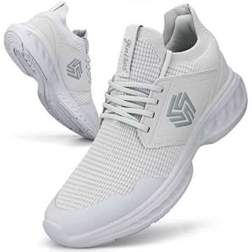 Giniros Mens Slip On Walking Shoes Non Slip Running Shoes Breathable Workout Shoes Lightweight Gym Sneakers Light Grey Size 9.5