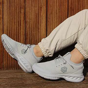 Giniros Mens Slip On Walking Shoes Non Slip Running Shoes Breathable Workout Shoes Lightweight Gym Sneakers Light Grey Size 9.5