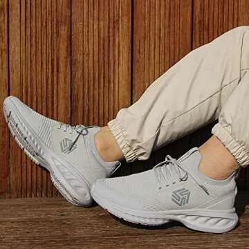 Giniros Mens Slip On Walking Shoes Non Slip Running Shoes Breathable Workout Shoes Lightweight Gym Sneakers Light Grey Size 9.5