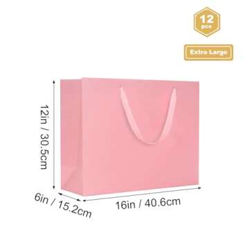 QIELSER 12 pcs Kraft Gift Bags Bulk Extra Large Size 16x6x12 Inches Pink Kraft Paper Shopping Bags w...