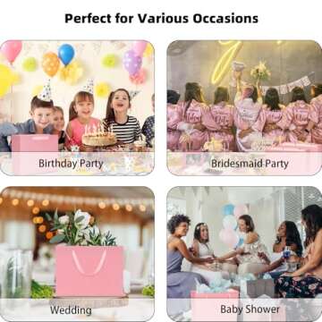 QIELSER 12 pcs Kraft Gift Bags Bulk Extra Large Size 16x6x12 Inches Pink Kraft Paper Shopping Bags with Ribbon Handles, Party Favor Bags, Shopping Bags, Retail Bags, Wedding Bags