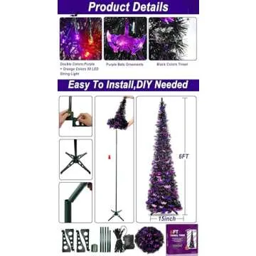 6 Ft Black Tinsel Tree with LED Lights and Remote Control