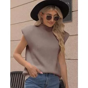 Himosyber Women's Solid Sleeveless Vest Elegant High Neck Stretchable Cap Sleeve Knit Sweater Tops (...