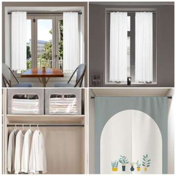 2PCS Black Tension Rods for Windows 28 to 48 Inch Small Curtain Rods 7/8" Diameter Tension Rod Spring Tension Curtain Rod Adjustable Curtain Rod Tension Rods Small No Drilling Rust-Free