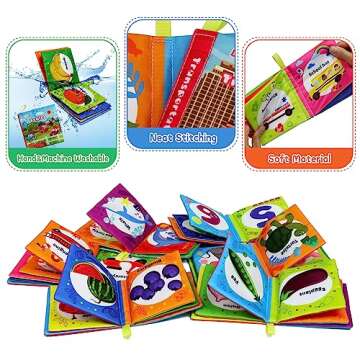 Dr.Rapeti Soft Cloth Books Baby Books Bath Books 6-Pack for Baby Infant Toddler Kids Crinkle Squeaky Washable Chewable Non-Toxic Early Educational Giftable