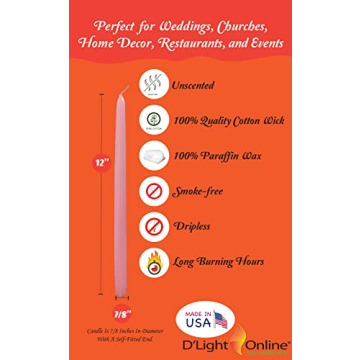 Elegant Baby Pink Taper Candles Dripless Set of 12 for Occasions