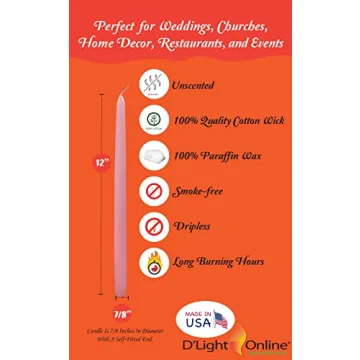 Elegant Baby Pink Taper Candles Dripless Set of 12 for Occasions