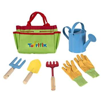 Little Gardener Tool Set with Garden Tools Bag for Kids Gardening - Kit includes Watering Can, Children Gardening Gloves, Shovel, Rake, Fork and Garden Tote Bag-Children Gardening All in One Kit
