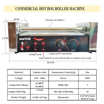Electric Hot Dog Roller with 5 Stainless Steel Rollers