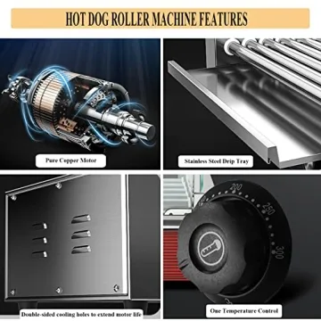 Electric Hot Dog Roller with 5 Stainless Steel Rollers