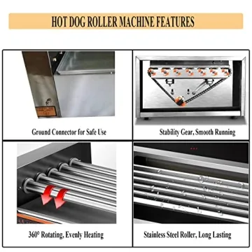 Electric Hot Dog Roller with 5 Stainless Steel Rollers