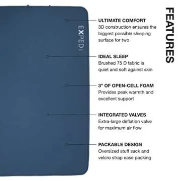 Exped DeepSleep Mat 7.5 Duo | Self-Inflating Camping Pad for Two | Durable Comfort | Warm & Packable Sleeping Mat, Ocean, Duo Medium
