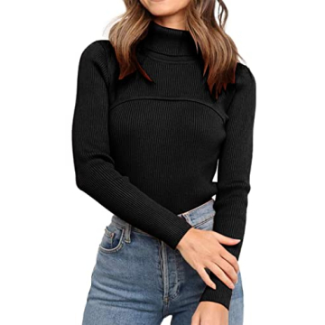 PRETTYGARDEN Women's Fall Fashion Turtleneck Pullover Sweaters Casual Long Sleeve Cable Knit Fitted ...