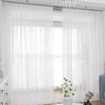 LONGTAI White Sheer Curtains - Elegant 108" Long Panels