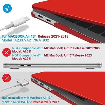IBENZER Compatible with New MacBook Air 13 inch case 2022 2021 2020 M1 A2337 A2179 A1932, Hard Shell Case&Keyboard Cover&Screen Film for Mac Air 13 with Touch ID (2018-2022), Red, AT13RD+2
