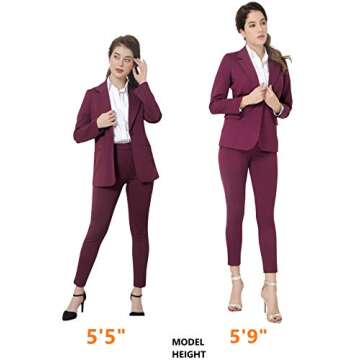 Marycrafts Women's Business Blazer Pant Suit Set for Work 0 Burgundy